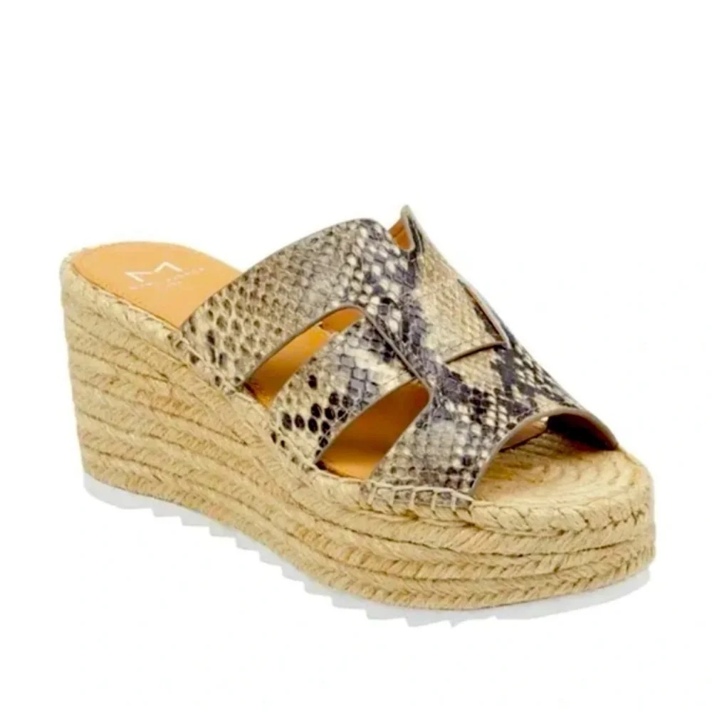 Marc Fisher Robynn leather python print espadrilles platform wedge sandal sz 8